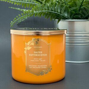 BBW Salted Butterscotch White Barn Bath & Body Works 3 Wick Candle
